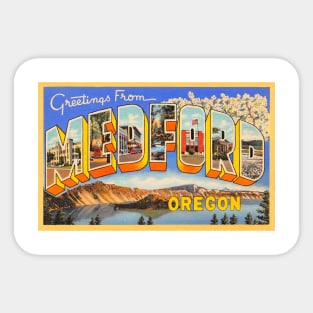 Greetings from Medford, Oregon - Vintage Large Letter Postcard Sticker